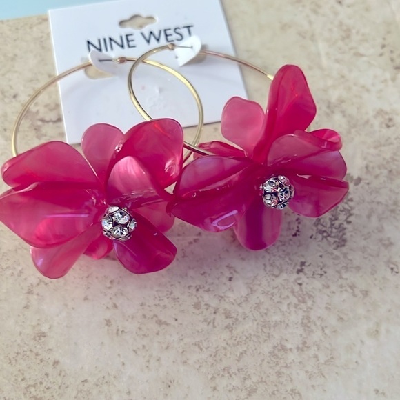 Nine West Lucite Rhinestone Hoop Earrings NWT - Picture 2 of 5